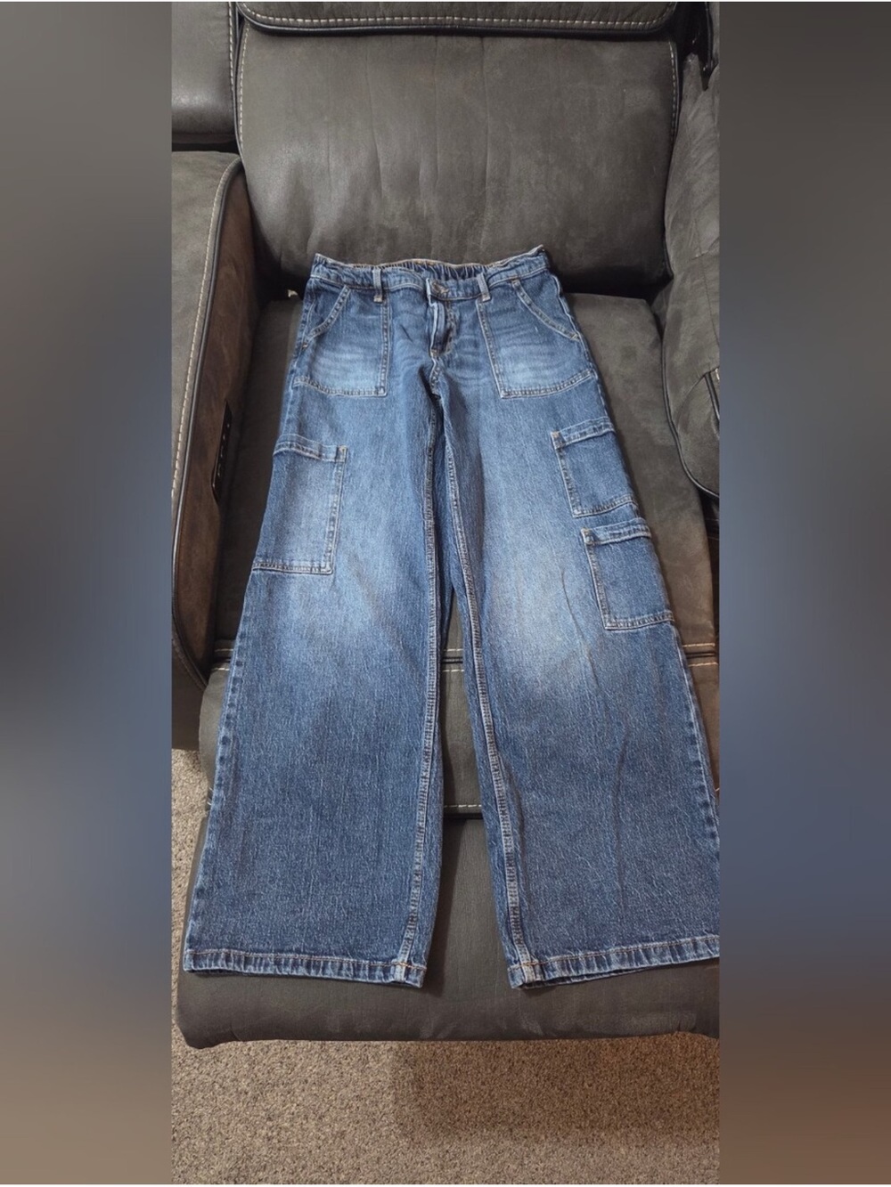 No Boundaries Blue Relaxed Wide-Leg Cargo Jeans
